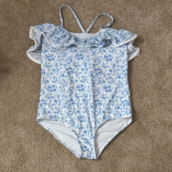 crown & ivy Other - Crown & Ivy Kids White Swimsuit with Blue Floral Trim